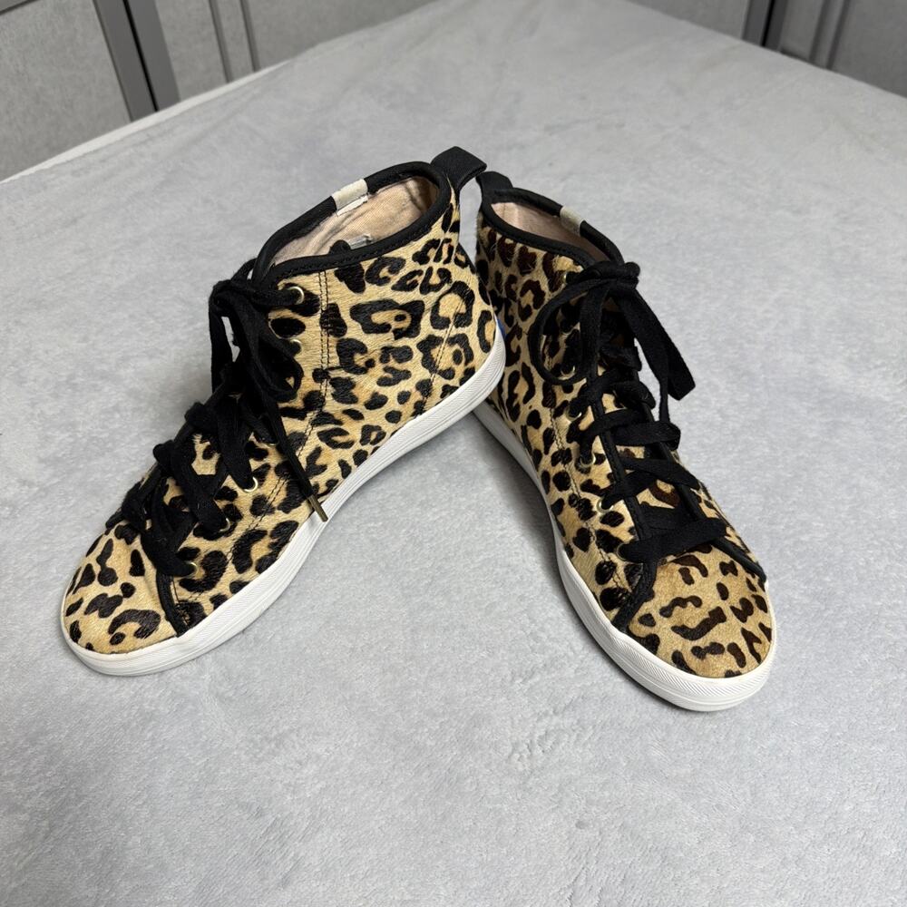 Keds Kate Spade Kickstart High Top Leopard Calf Hair Sneaker Size 8 See Photos